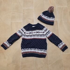 Cozy Knit Navy Sweater and Hat Set for Kids